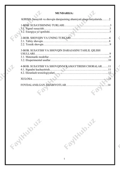 aloqa liniyalarida susayish va shovqin darajasi — DOCX
