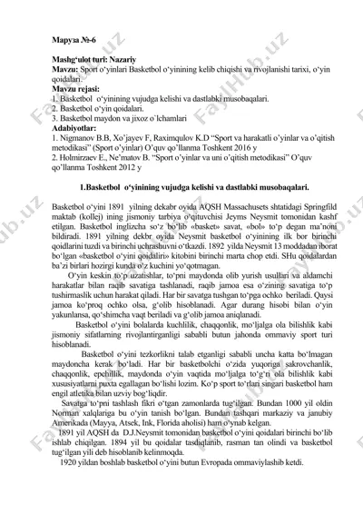 basketbol o‘yinining tarixi va qoidalari — DOCX