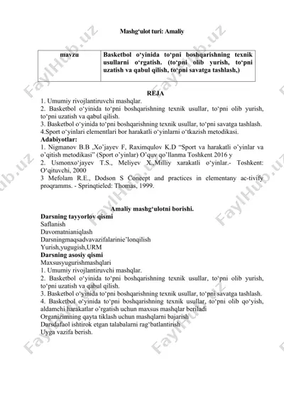 basketbol o‘yinida to‘pni boshqarishning texnik usullar — DOCX