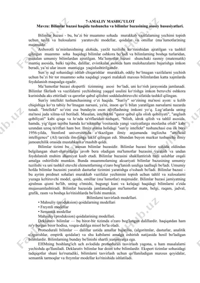 bilimlar bazasi haqida tushuncha va bilimlar bazasining asosiy hususiyatlari — DOC