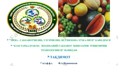мева - сабзавотчилик, узумчилик, иссиқхона хўжалиги кафедраси — PPTX