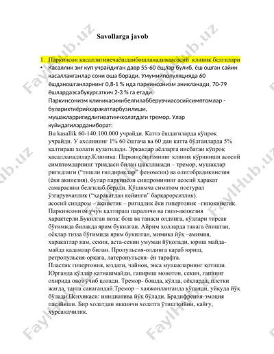 parkinson kasalligi asosiy klinik belgilar — DOCX