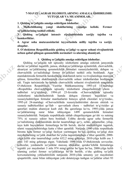 qishloq xo’jaligida amalga oshirilgan islohotlar — DOCX