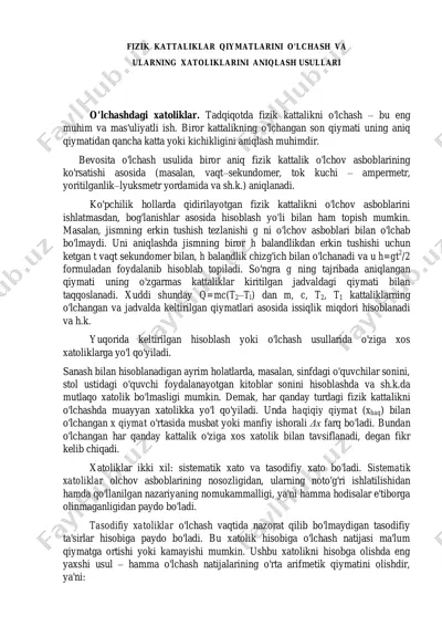fizik kattaliklar qiymatlarini o'lchash va ularning xatoliklarini aniqlash usullari — PDF