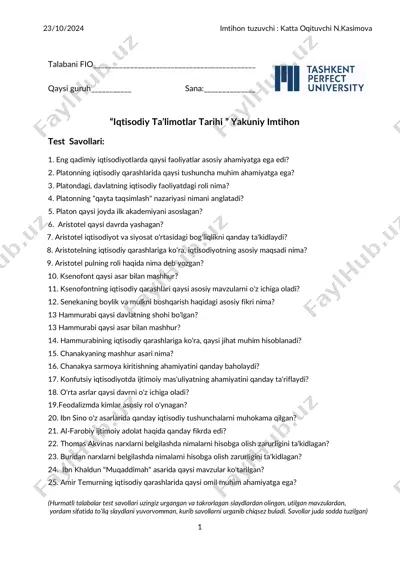 iqtisodiy ta’limotlar tarihi yakuniy imtihon — PDF