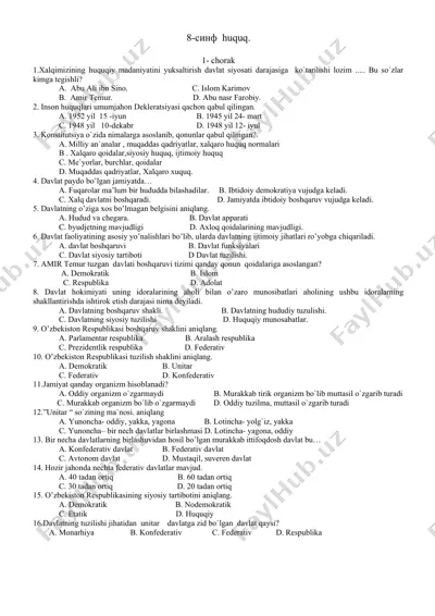 inson huquqlari haqida test savollar — DOC