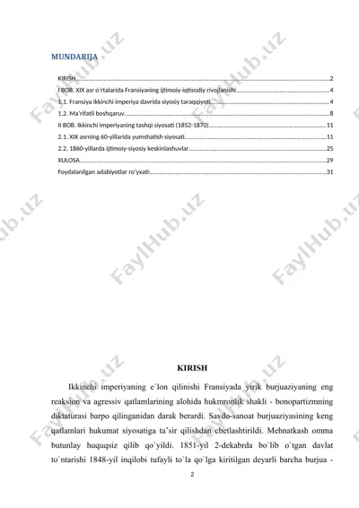 fransiyaning ijtimoiy-iqtisodiy rivojlanishi xix asr o’rtalarida — DOCX