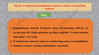 ommaviy axborot vositalari faoliyati — PPTX