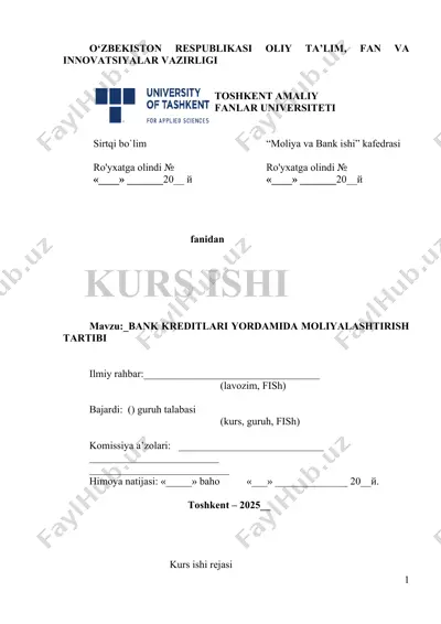 bank kreditlari yordamida moliyalashtirish tartibi — DOCX