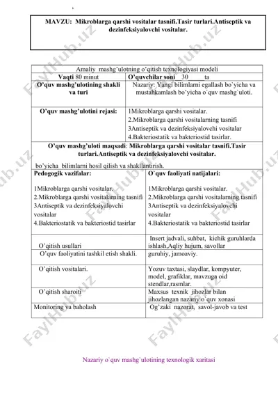 mikroblarga qarshi vositalar tasnifi.tasir turlari.antiseptik va dezinfeksiyalovchi vositalar — DOC