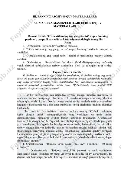 "o‘zbekistonning eng yangi tarixi" o‘quv fanining predmeti, maqsadi va vazifalari — DOC