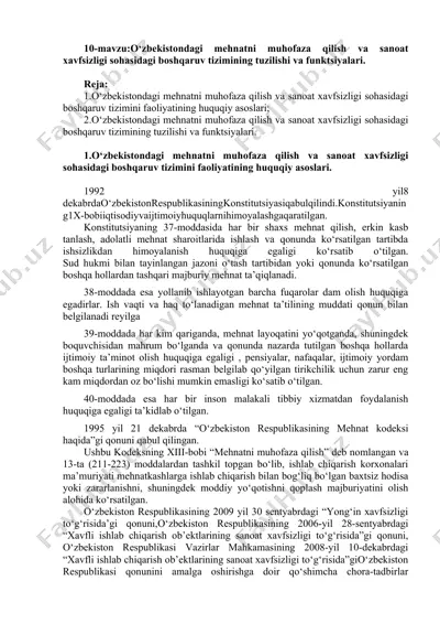 o‘zbekistondagi mehnatni muhofaza qilish va sanoat xavfsizligi sohasidagi boshqaruv tizimining tuzilishi va funktsiyalari — DOCX