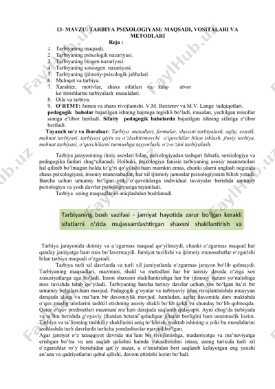 tarbiya psixologiyasi: maqsadi, vositalari va metodlari — DOCX