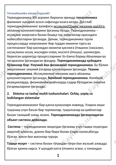 tеrmodinamika — DOCX