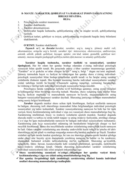 xarakter va qobiliyatlar — DOCX