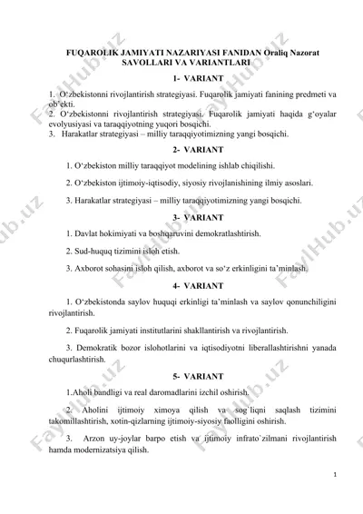 fuqarolik jamiyati nazariyasi fanidan oraliq nazorat savollari va variantlari — DOC