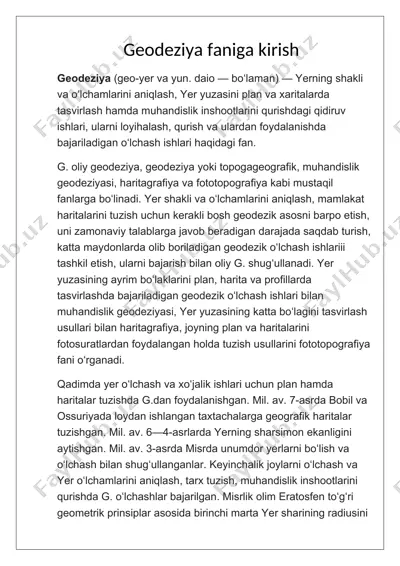 geodeziya faniga kirish — DOCX