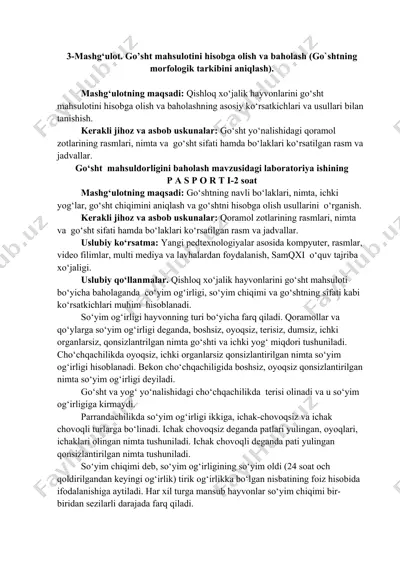go‘sht mahsulotini hisobga olish va baholash — DOCX