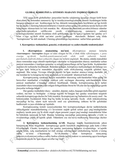 korruptsiya: tushunchasi, genezisi, evolyutsiyasi va yashovchanlik tendentsiyalari — DOCX