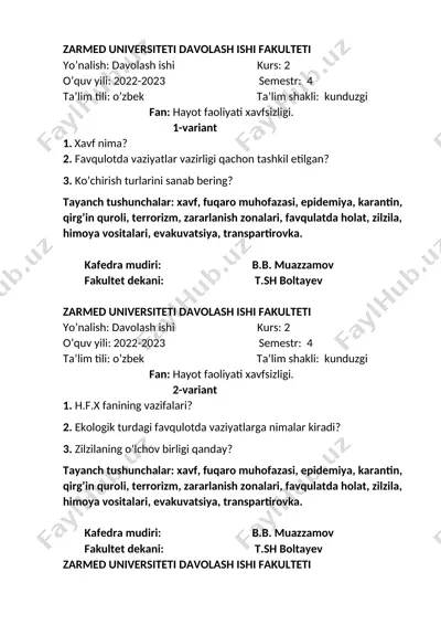 hayot faoliyati xavfsizligi — DOCX