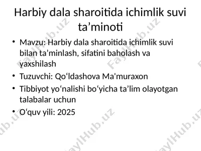 harbiy dala sharoitida ichimlik suvi ta’minoti — PPTX