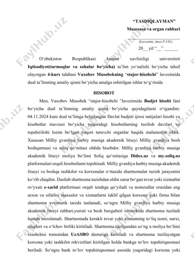 davlat budjeti ijrosi natijalari hisobi va hisobotlar mavzusi bo‘yicha hisobot — DOCX
