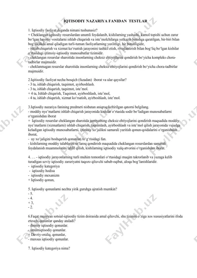 iqtisodiy nazariya fanidan  testlar — DOCX