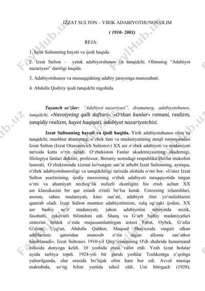 izzat sulton – yirik adabiyotshunos olim — DOCX