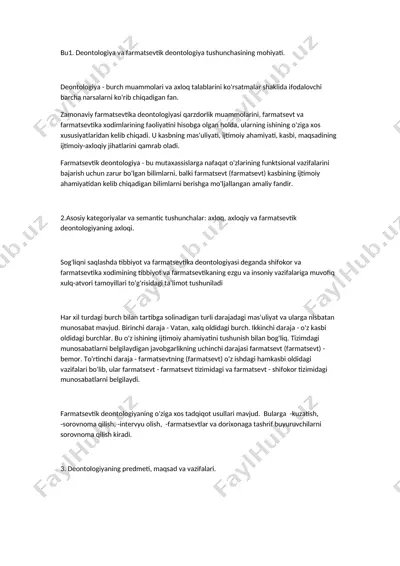 deontologiya va farmatsevtik deontologiya — DOCX
