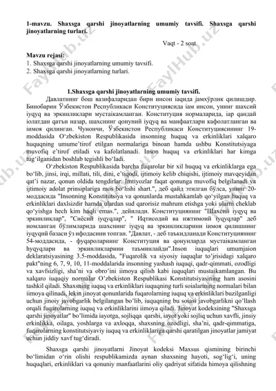 shaxsga qarshi jinoyatlarning umumiy tavsifi — DOCX