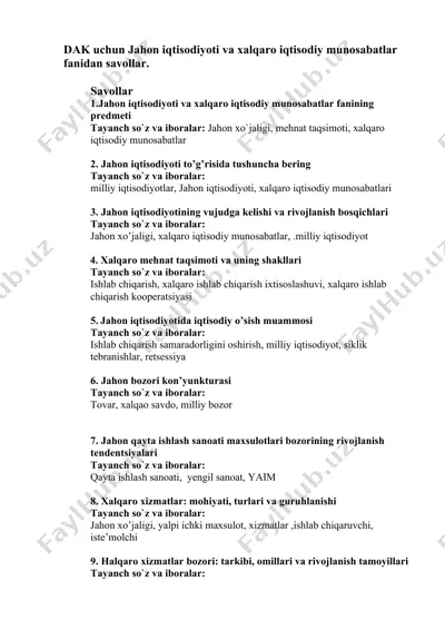 jahon iqtisodiyoti va xalqaro iqtisodiy munosabatlar — DOCX