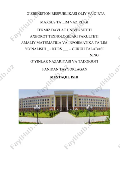 markov o‘yinlari turlari. imitatsion model. — DOCX
