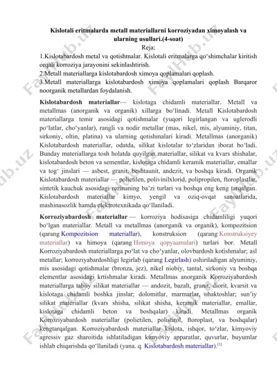 kislotali eritmalarda metall materiallarni korroziyadan ximoyalash va ularning usullari — DOCX