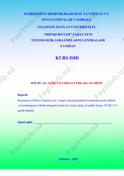klassik uslubidagi erkaklar shimi kurs ishi — DOC