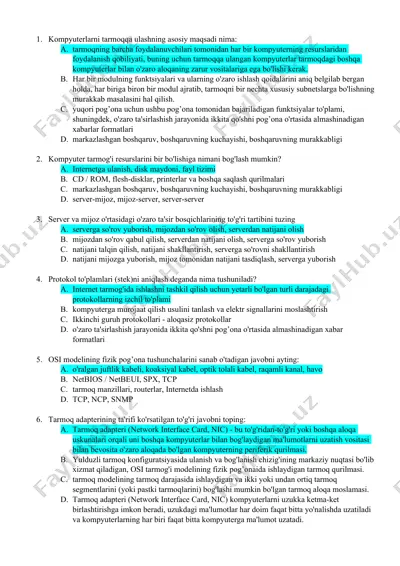 kompyuterlar tarmoqqa ulash — DOCX