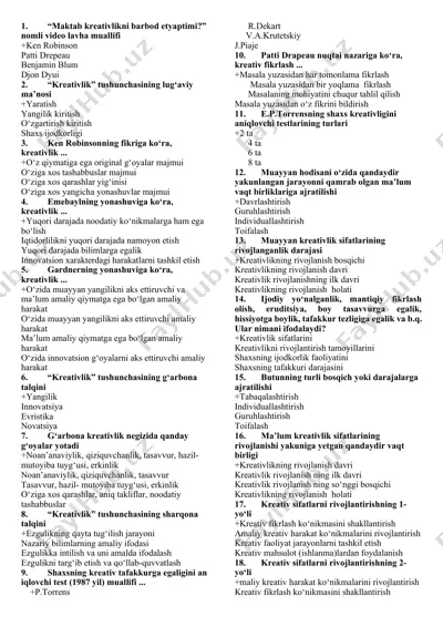 "kreativlik" haqida ma'lumotlar — DOCX
