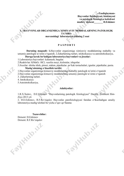 hayvonlar fiziologiyasi, biokimyosi va patologik fiziologiya kafedrasi — DOC