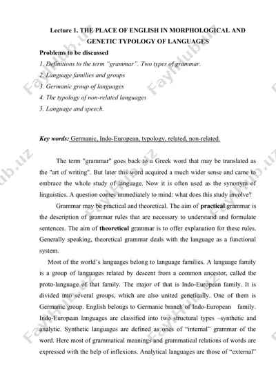 the place of english in morphological and genetic typology of languages — DOC
