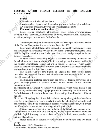 lecture 6. the french element in the english vocabulary — DOCX