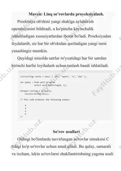 linq so’rovlarda proyeksiyalash — DOCX