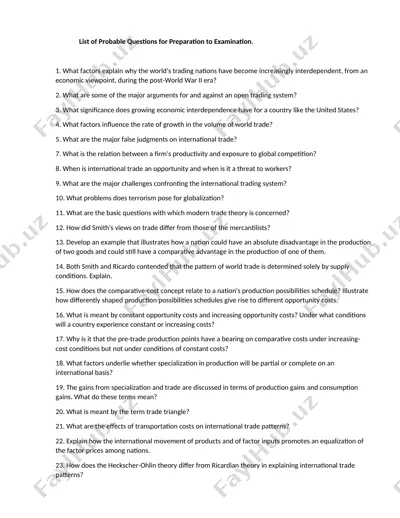 list of probable questions for preparation to examination — DOCX
