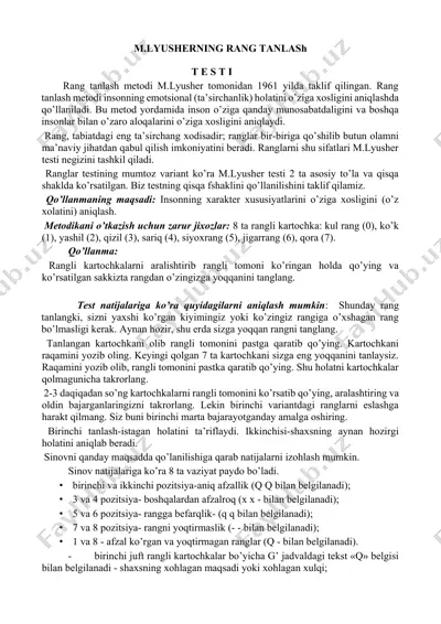 rang tanlash testi — DOCX