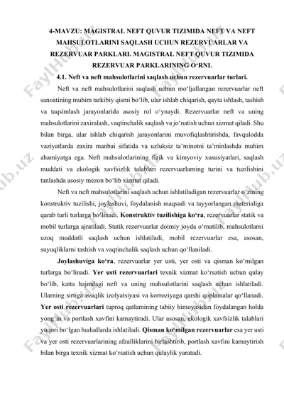 neft va neft mahsulotlarini saqlash uchun rezervuarlar turlari — DOCX