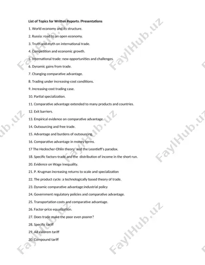 list of topics for written reports /presentations — DOCX