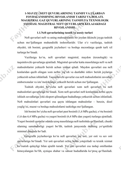 neft quvurlarining tasnifi va ulardan foydalanish — DOCX
