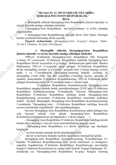 qoraqalpog‘iston respublikasi mustaqillik yillarida islohotlari — DOCX