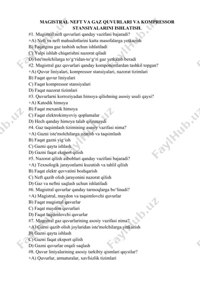 magistral neft va gaz quvurlari va kompressor stansiyalarini ishlatish — DOCX