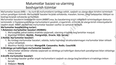 ma'lumotlar bazasi boshqarish tizimlari — PPTX