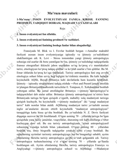 inson evolyutsiyasi faniga kirish — DOCX