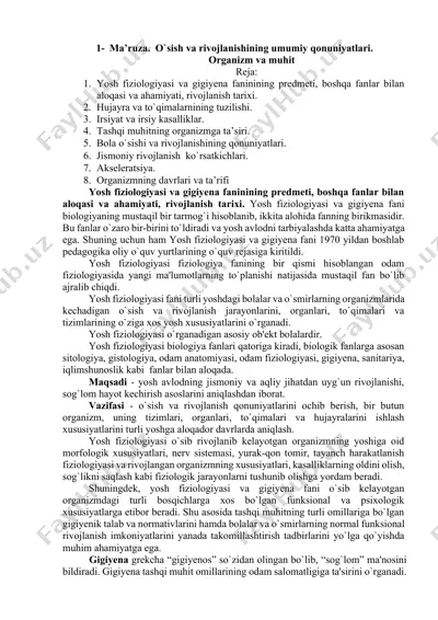 yosh fiziologiyasi va gigiyena — DOCX
